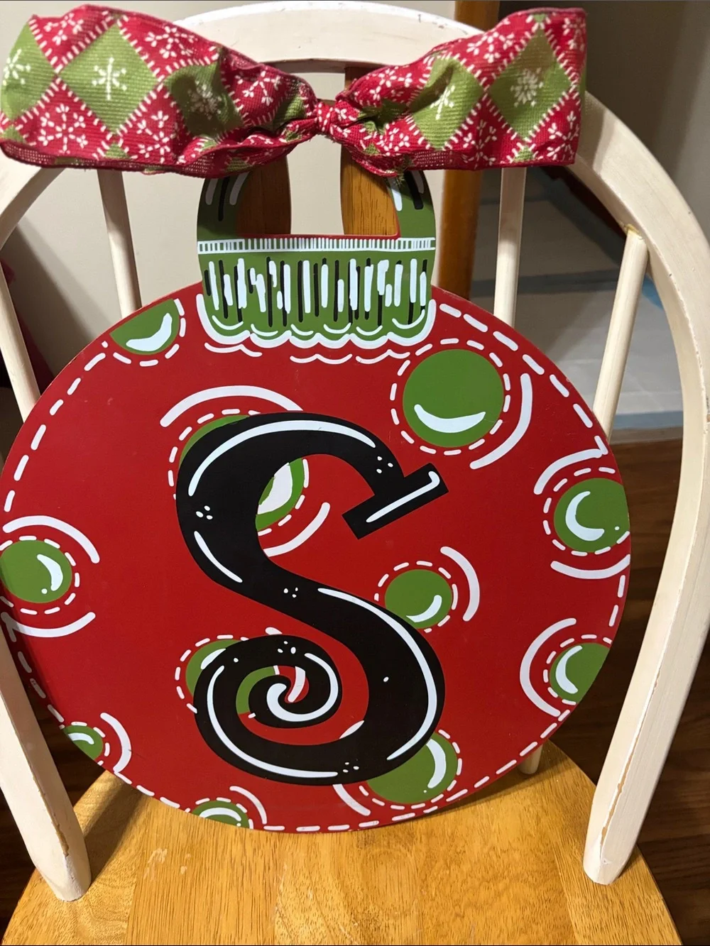 Personalized Red & Green Holiday Ornament Wall Accent - Monogram S
